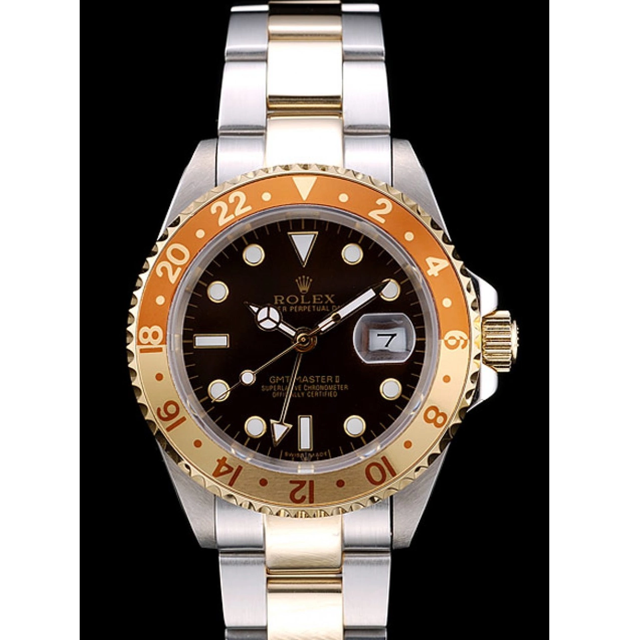 Aaa replica watch Gold Rolex Bezel Brown Watch Dial Colored Master Ceramic II GMT 0702